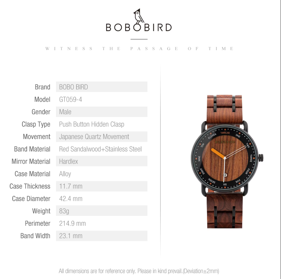 Reloj Bobo bird correa madera